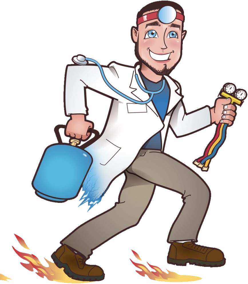 Dr. P's HVAC running doctor mascot